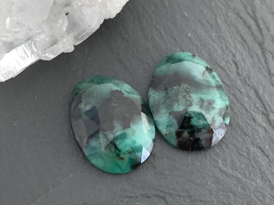 Faceted Emerald Pair 13x18x4mm cabochon