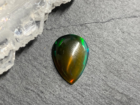 Natural Black Ethiopian Opal pear 9x12x3mm cabochon