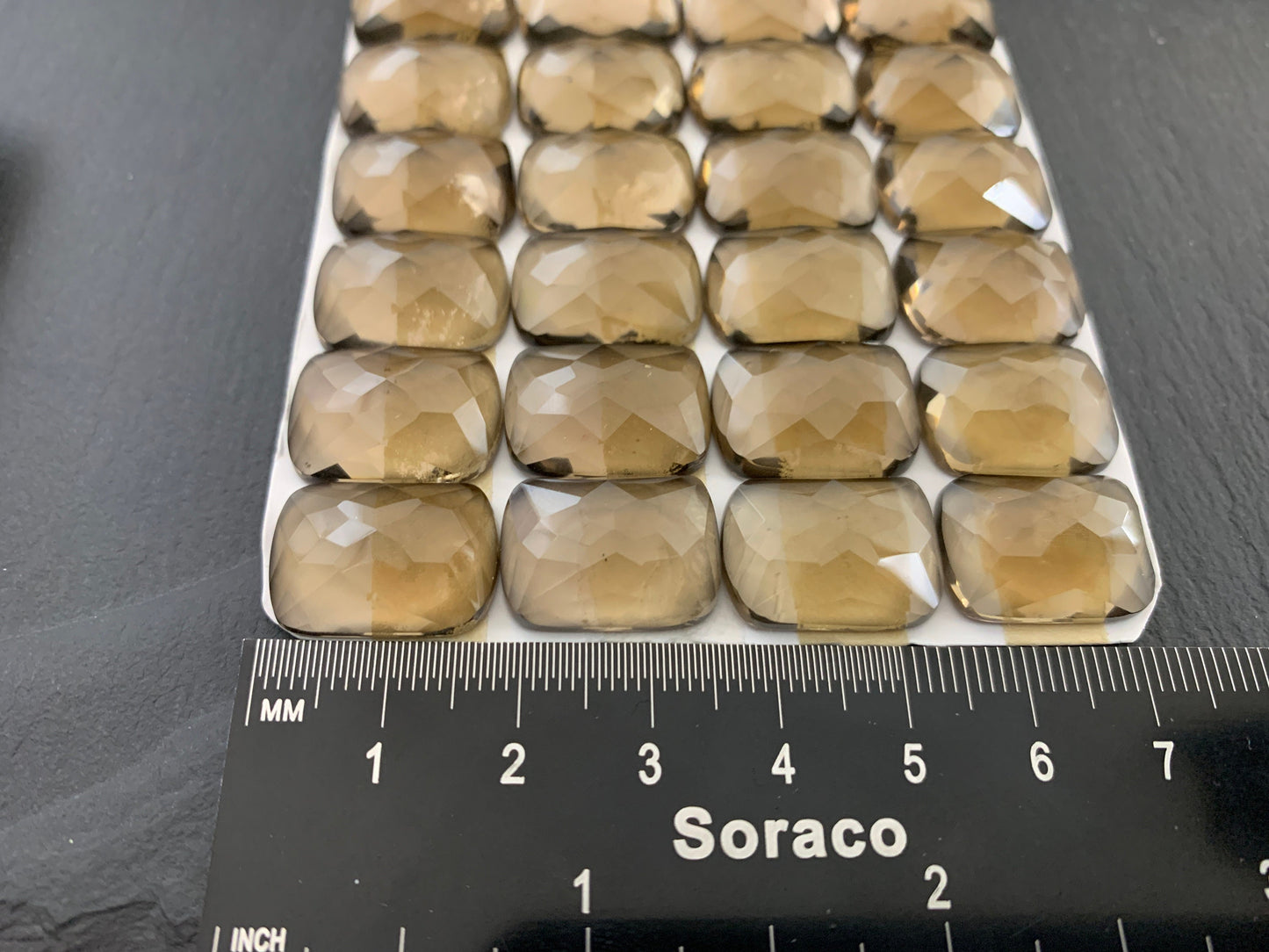Faceted Smokey Quartz rectangle cushion 13x18mm Cabochon - Calibrated cabochons
