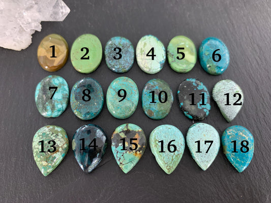 Tibetan Turquoise Cabochon Pear, Oval 13x18mm Natural Gemstone Hand Cut Stone