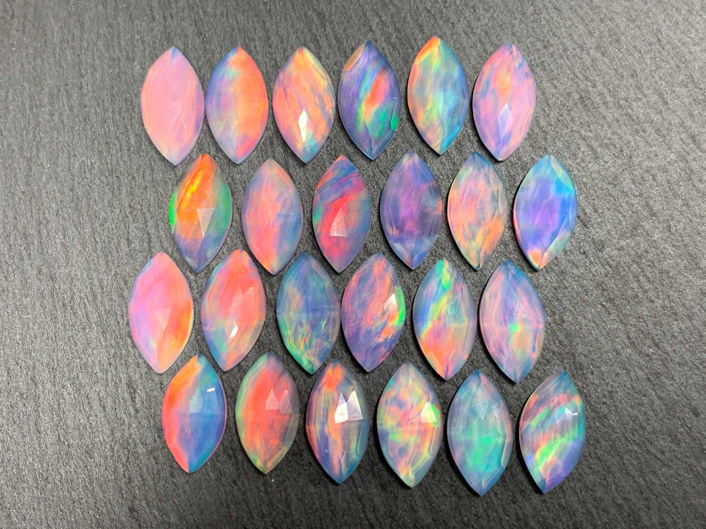 Faceted Aurora Opal marquise 8x16mm cabochon - Doublet cabochons