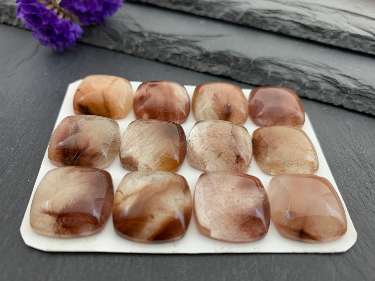 Rutilated Quartz square 18mm cabochon - Calibrated cabochons