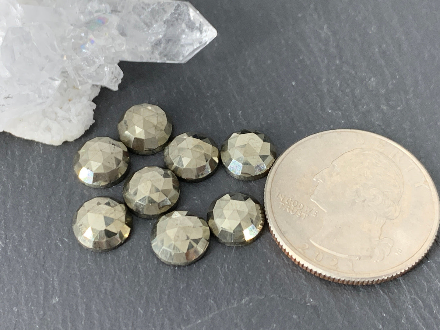 Faceted Pyrite round 8mm Cabochon