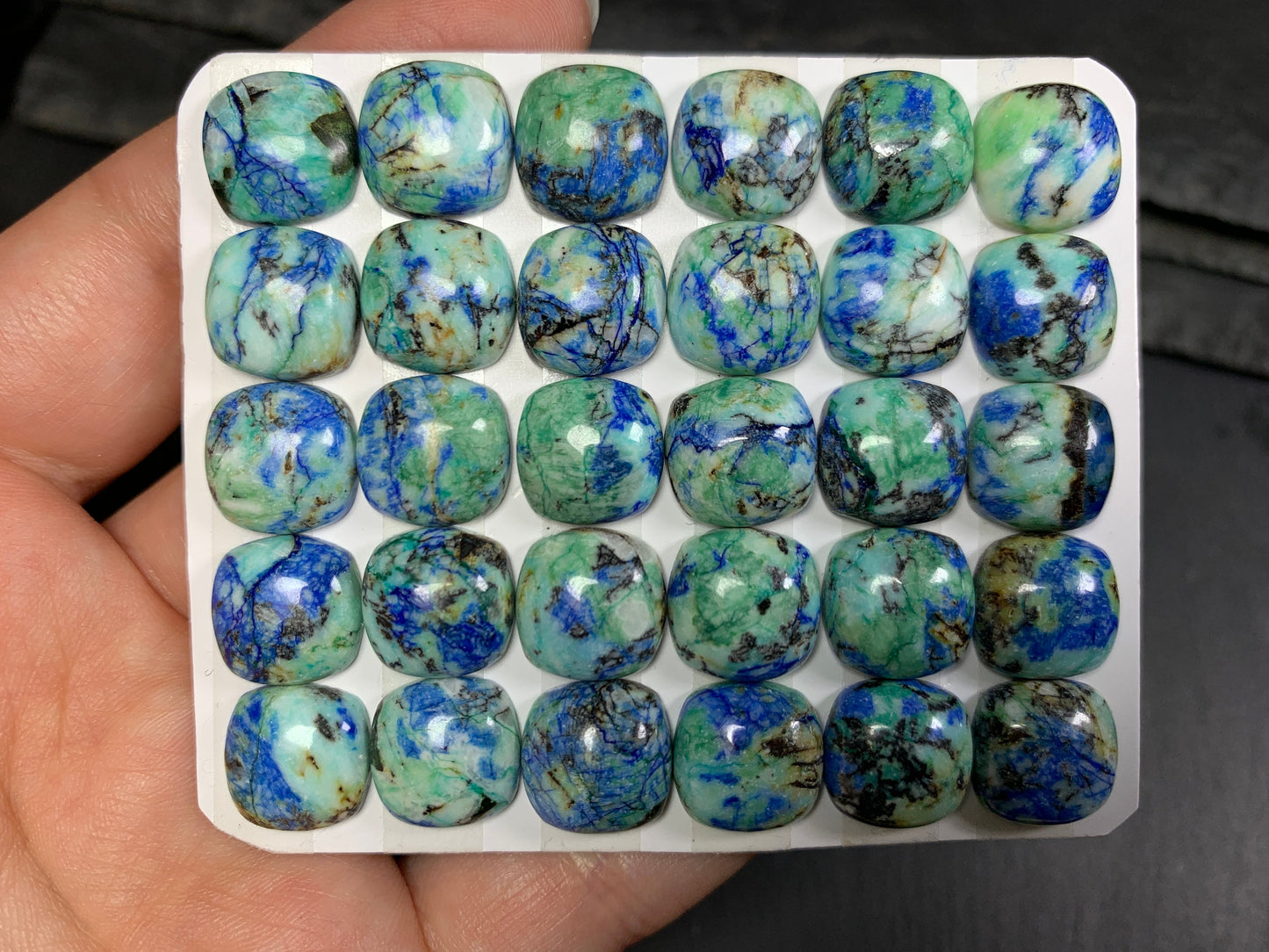 Azurite square cushion 12mm cabochon - Calibrated cabochons
