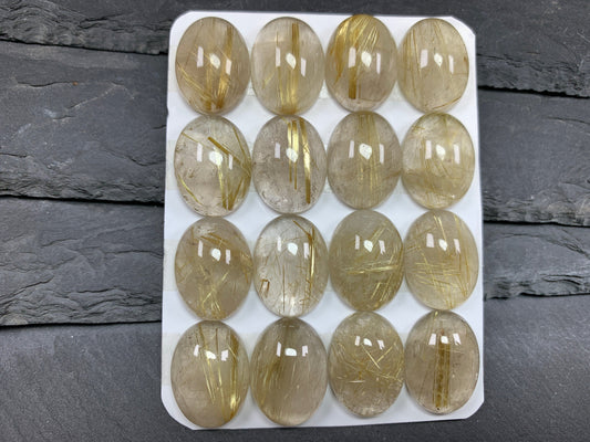 Gold Rutilated Quartz oval 15x20mm Cabochon - Calibrated cabochons