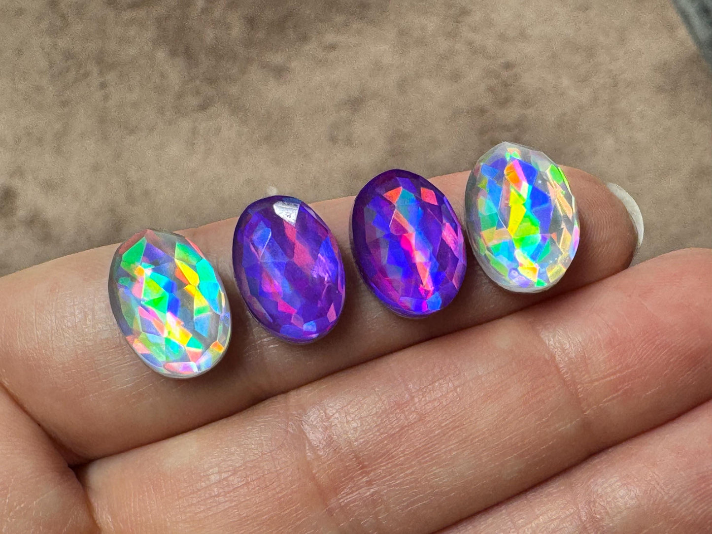 Faceted Purple & Silver Mystic Quartz oval 10x14mm cabochons - Doublet cabochons