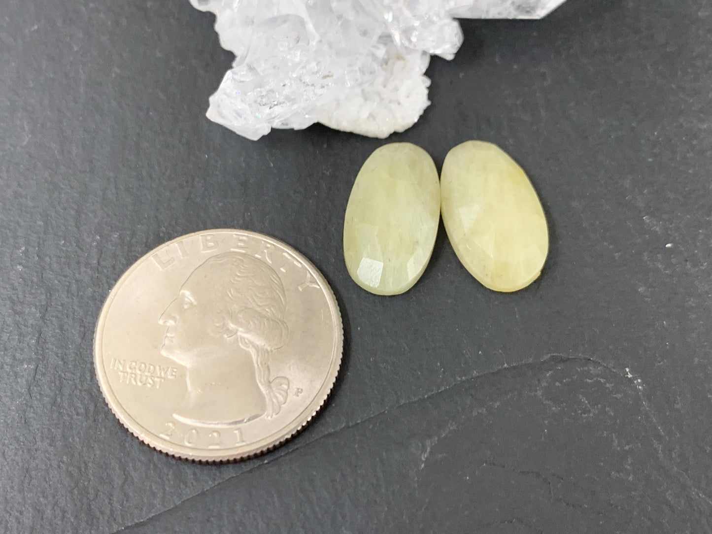 Faceted Yellow Sapphire pair 9x17x4mm cabochon