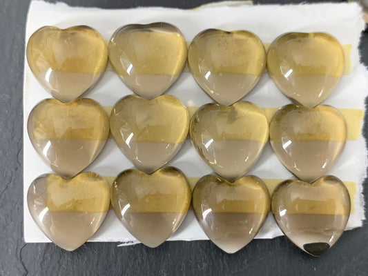Smokey Quartz heart 15x15mm Cabochon - Calibrated cabochons