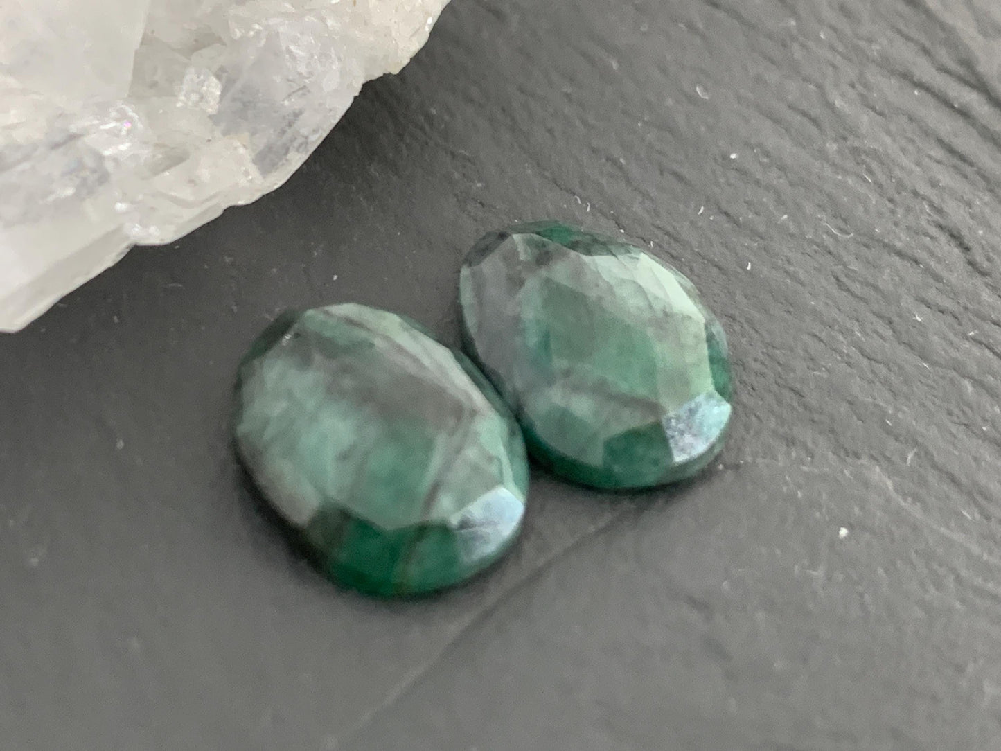 Faceted Emerald Pair 9x13x3.5mm cabochon