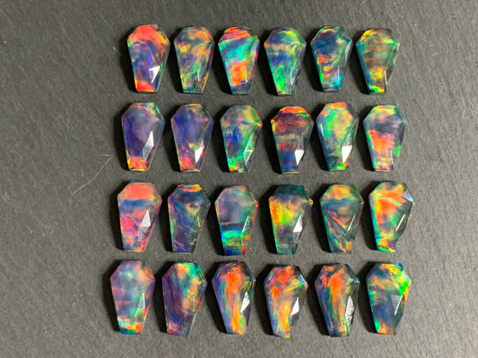 Faceted Aurora Opal coffin 10x16mm  cabochon - Doublet cabochons