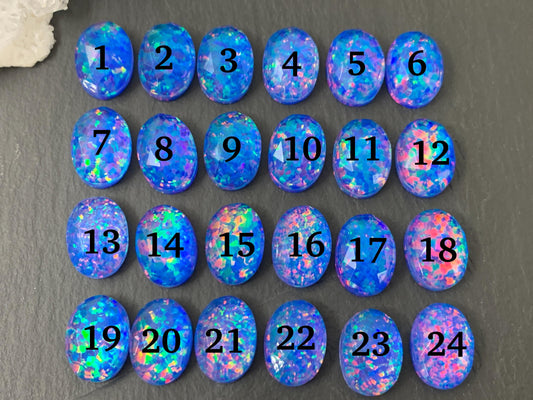 Faceted Aurora Opal oval 10x14mm cabochons - Doublet cabochons