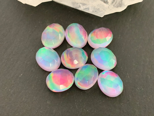 Faceted Aurora Opal oval 8x10mm cabochon - Doublet cabochons