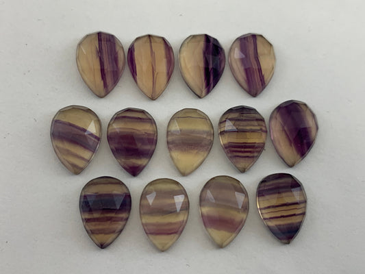 Faceted  Fluorite pear 10x13mm cabochon