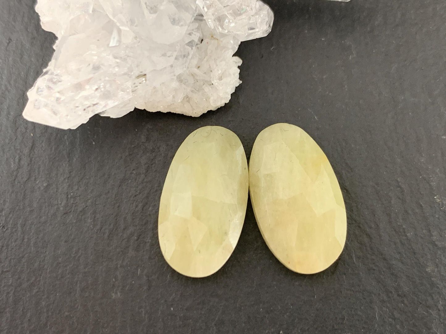 Faceted Yellow Sapphire pair 9x17x4mm cabochon