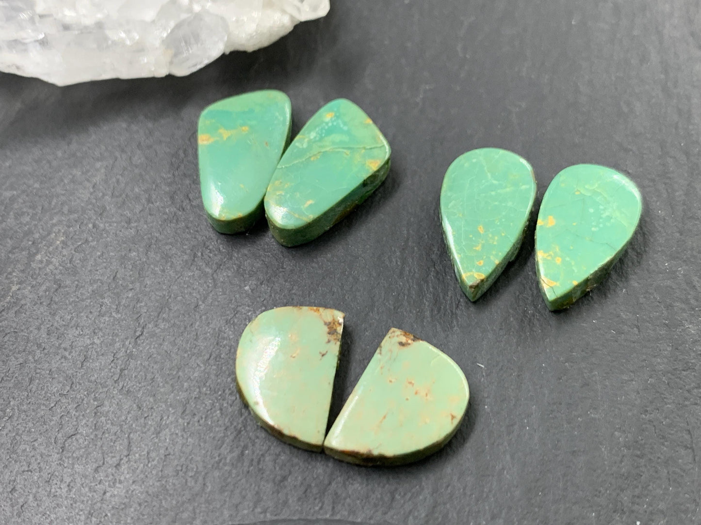 Tibetan Turquoise Pair 12-16mm long Cabochon - Hand Cut Cabochon