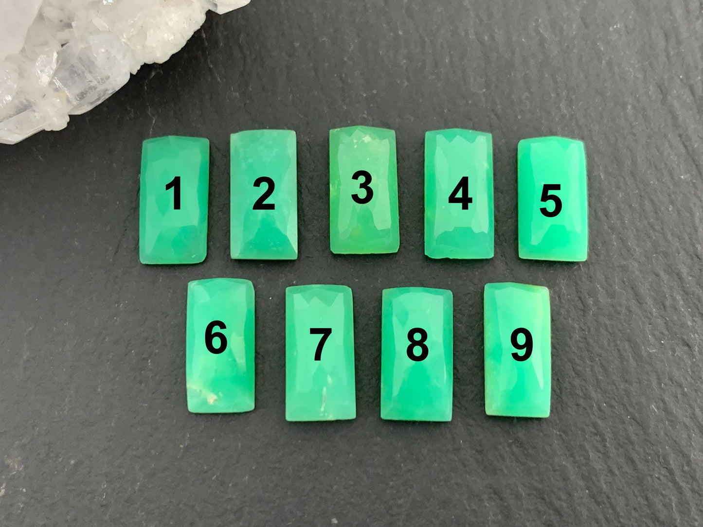 Faceted Chrysoprase rectangle 5x10mm cabochon