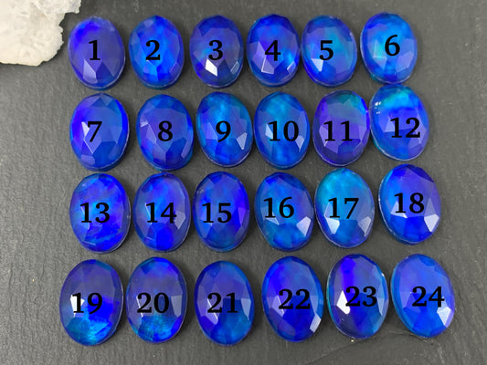 Faceted Aurora Opal oval 10x14mm cabochons - Doublet cabochons