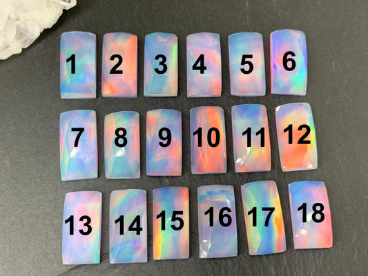 Faceted Aurora Opal rectangle 8x15-16mm cabochon - Doublet cabochon