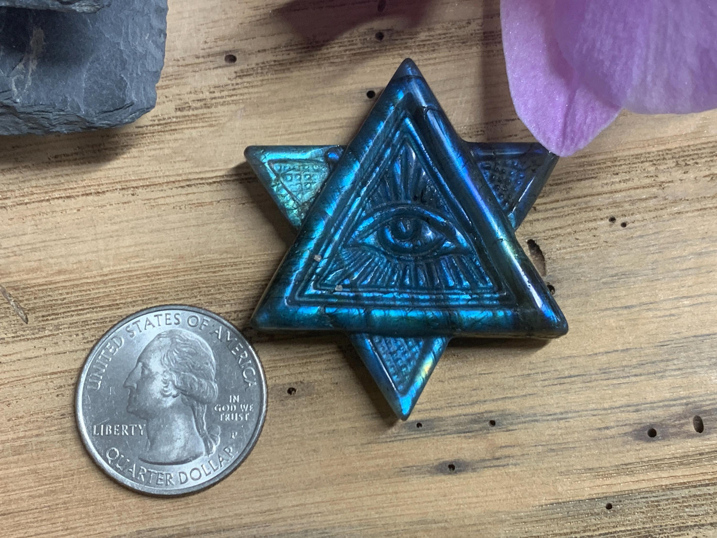 Labradorite Crystal Carving Merkaba Star All Seeing Eye Gift Art