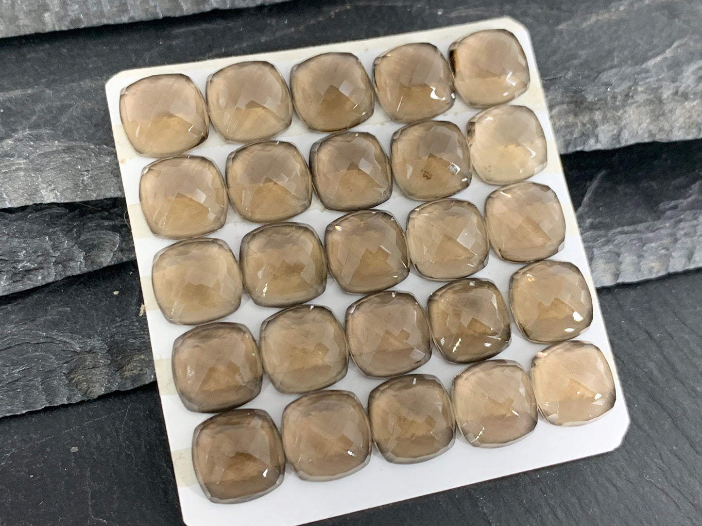 Faceted Smokey Quartz square cushion 10mm cabochon  - Calibrated cabochons