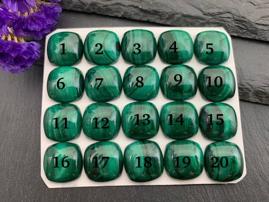 Malachite square cushion 15mm cabochon  - Calibrated cabochons