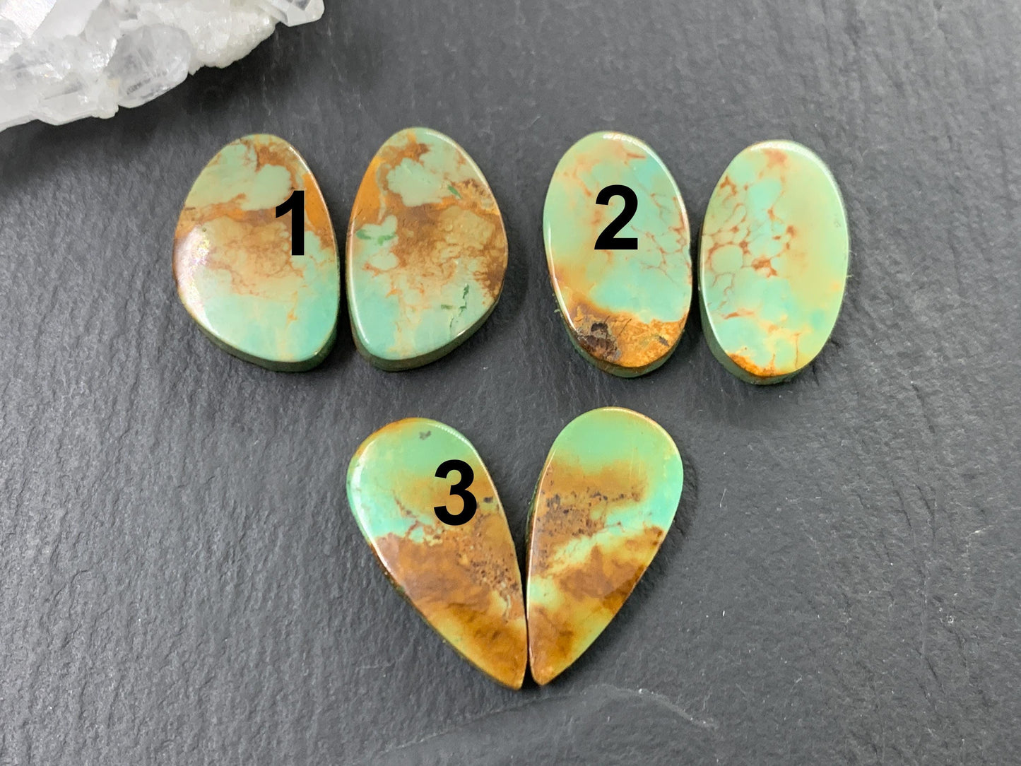 Tibetan Turquoise Pair 19-21mm long Cabochon - Hand Cut Cabochon