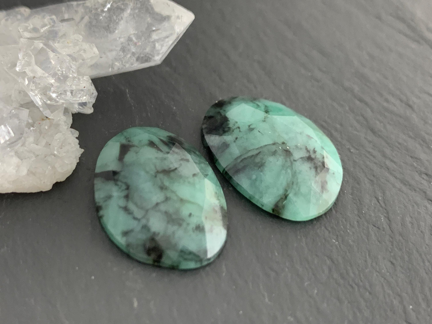 Faceted Emerald Pair 14x20x4mm cabochon