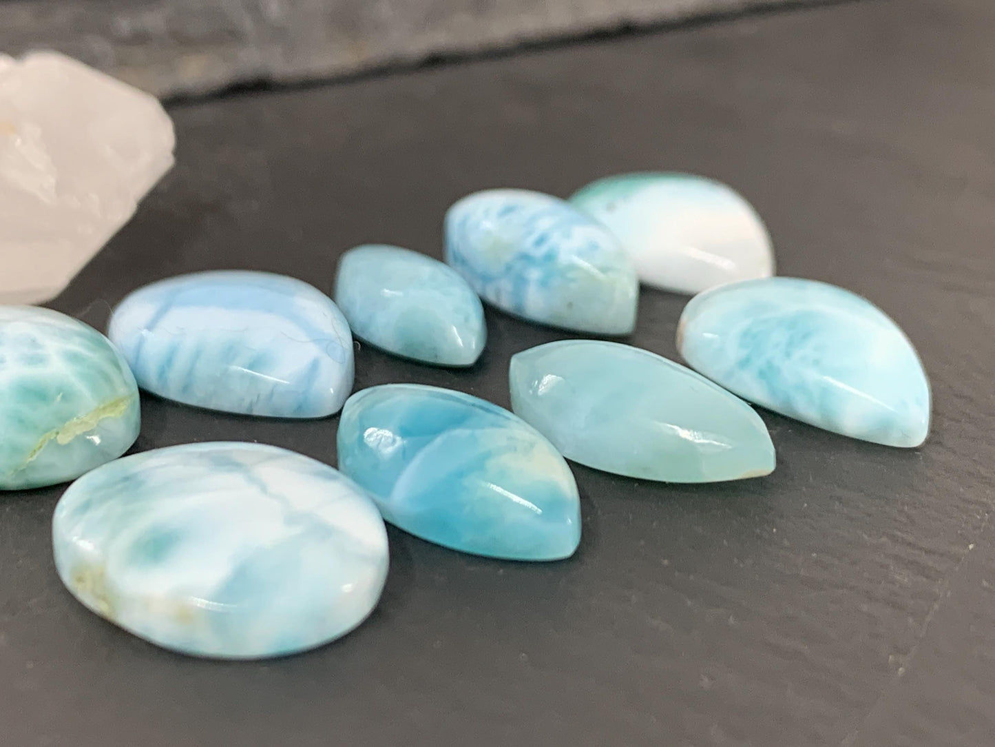 Larimar pear, oval, marquise 18mm long cabochon