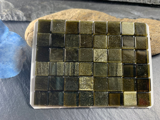 Flat Gold Obsidian square 8, 10, 12mm cabochon - Calibrated cabochons