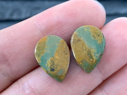 Tibetan Turquoise Pair 11x15mm Cabochon - Hand Cut Cabochon