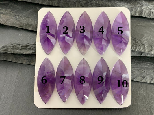 Faceted Amethyst marquise 12x30mm cabochon - Calibrated Cabochons