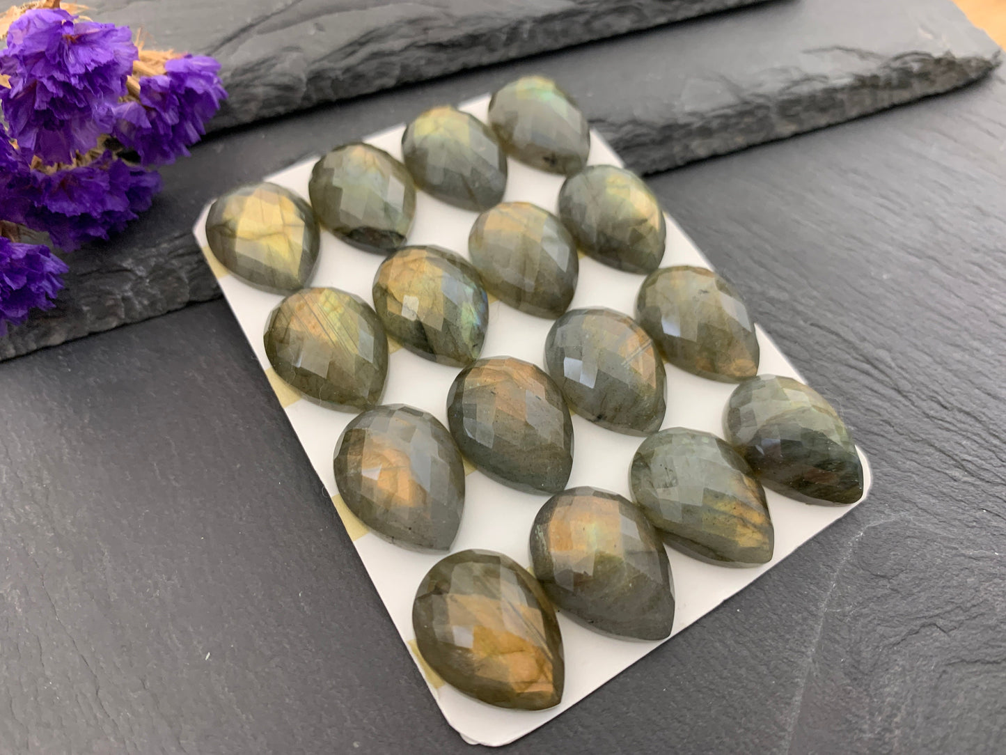 Faceted Labradorite pear 15x20mm Cabochon - Calibrated Cabochons