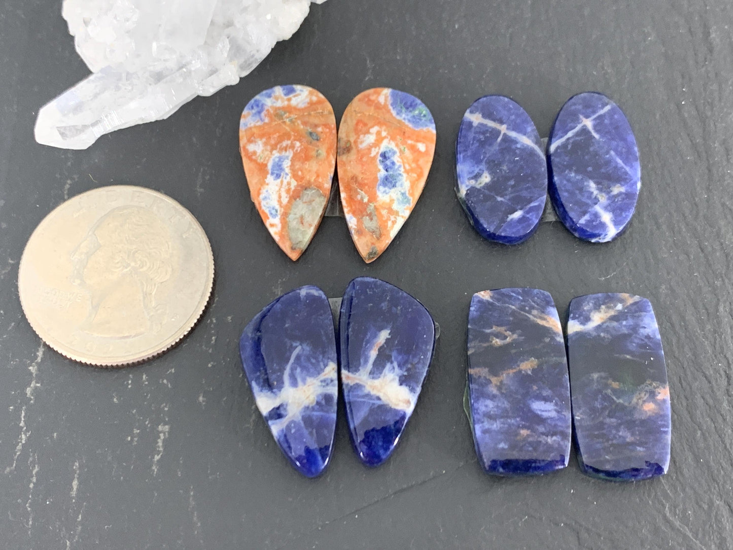 Natural Sodalite pair 21-24mm long cabochon