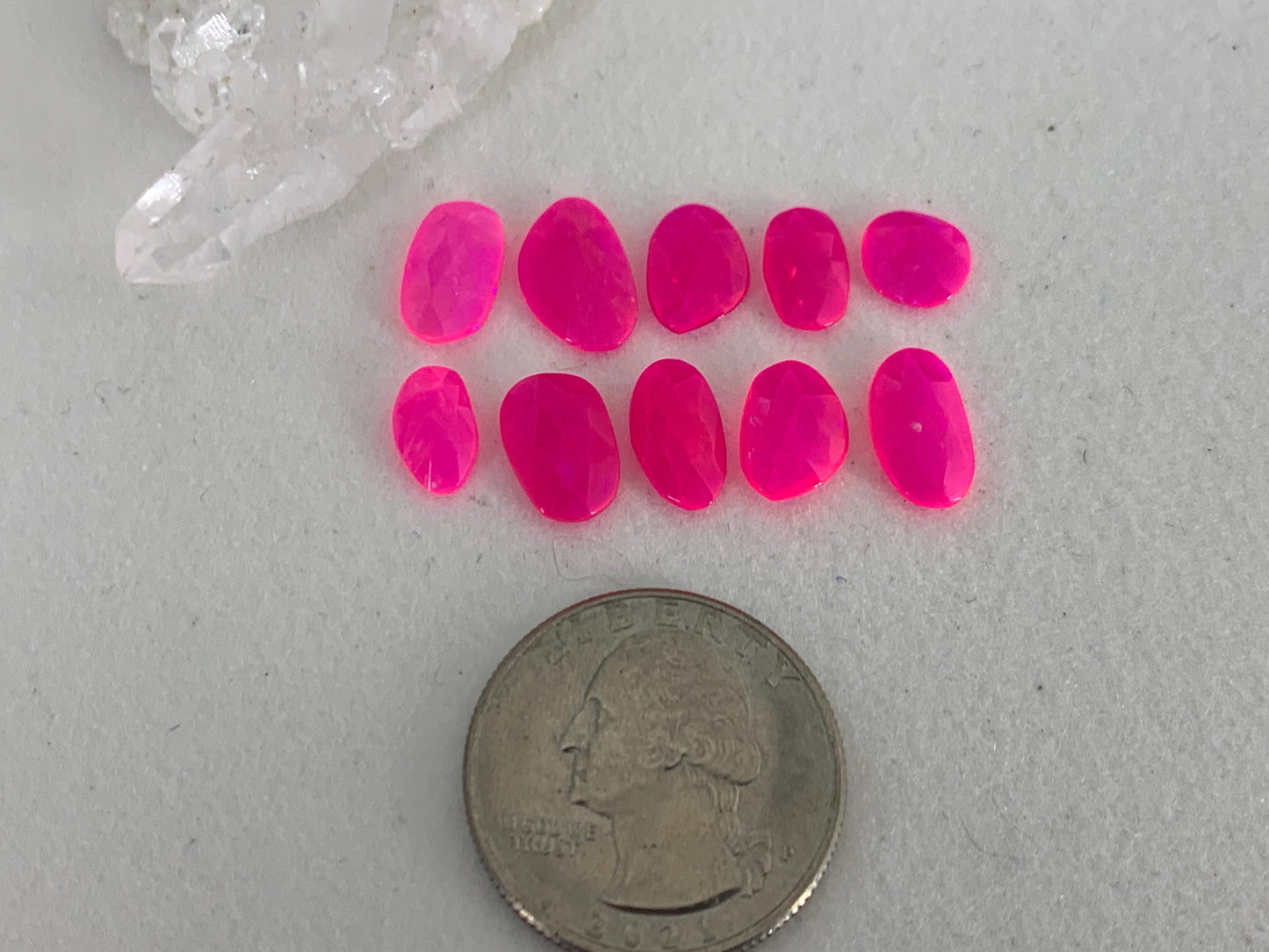 Faceted Ethiopian Pink Opal 8-11mm long cabochon