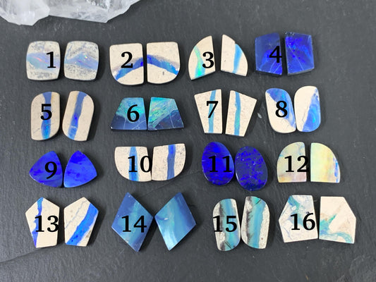 Australian Opal doublet pair 12-19mm long cabochon