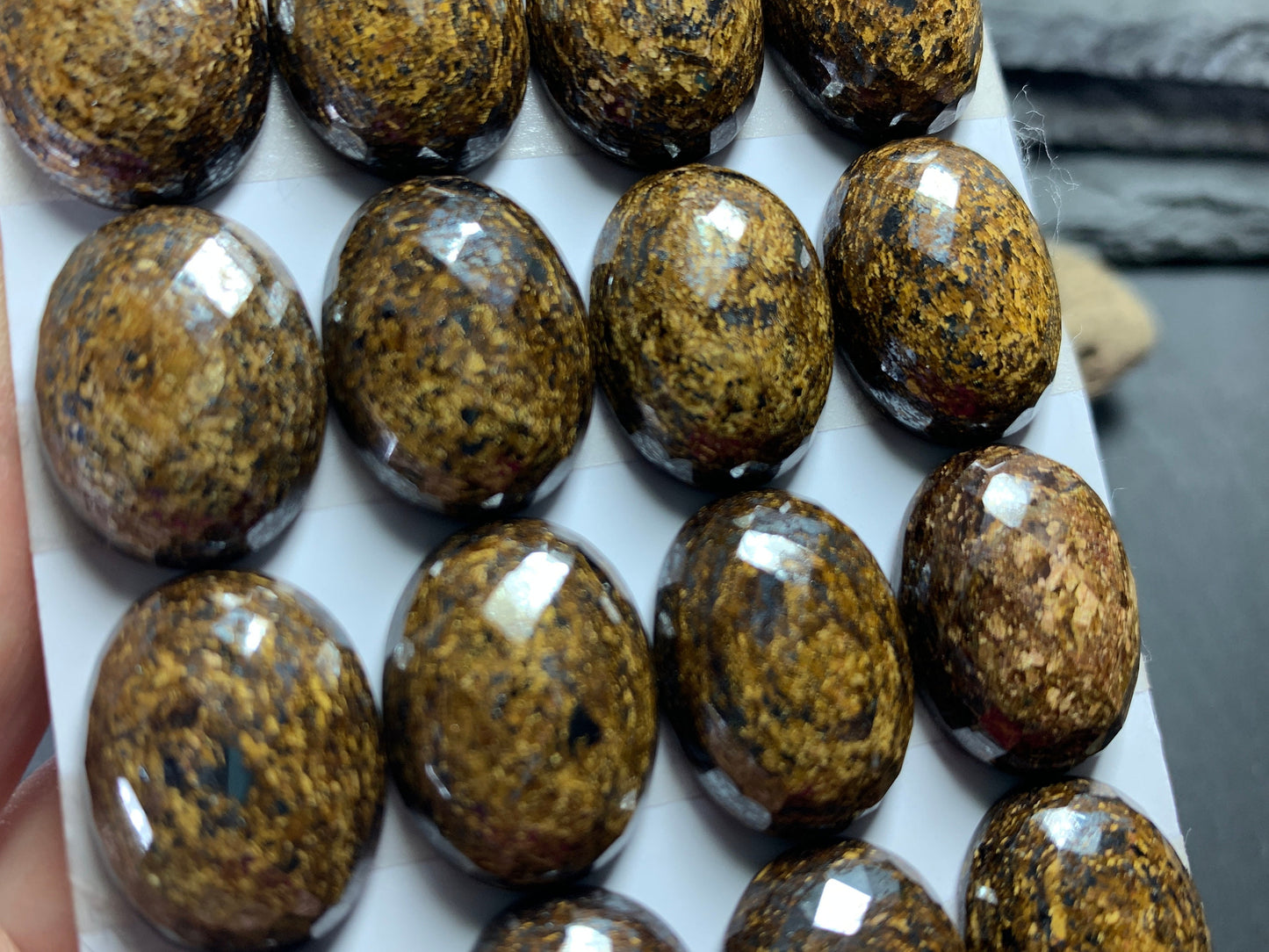 Faceted Bronzite oval 15x20mm Cabochon - Calibrated cabochons