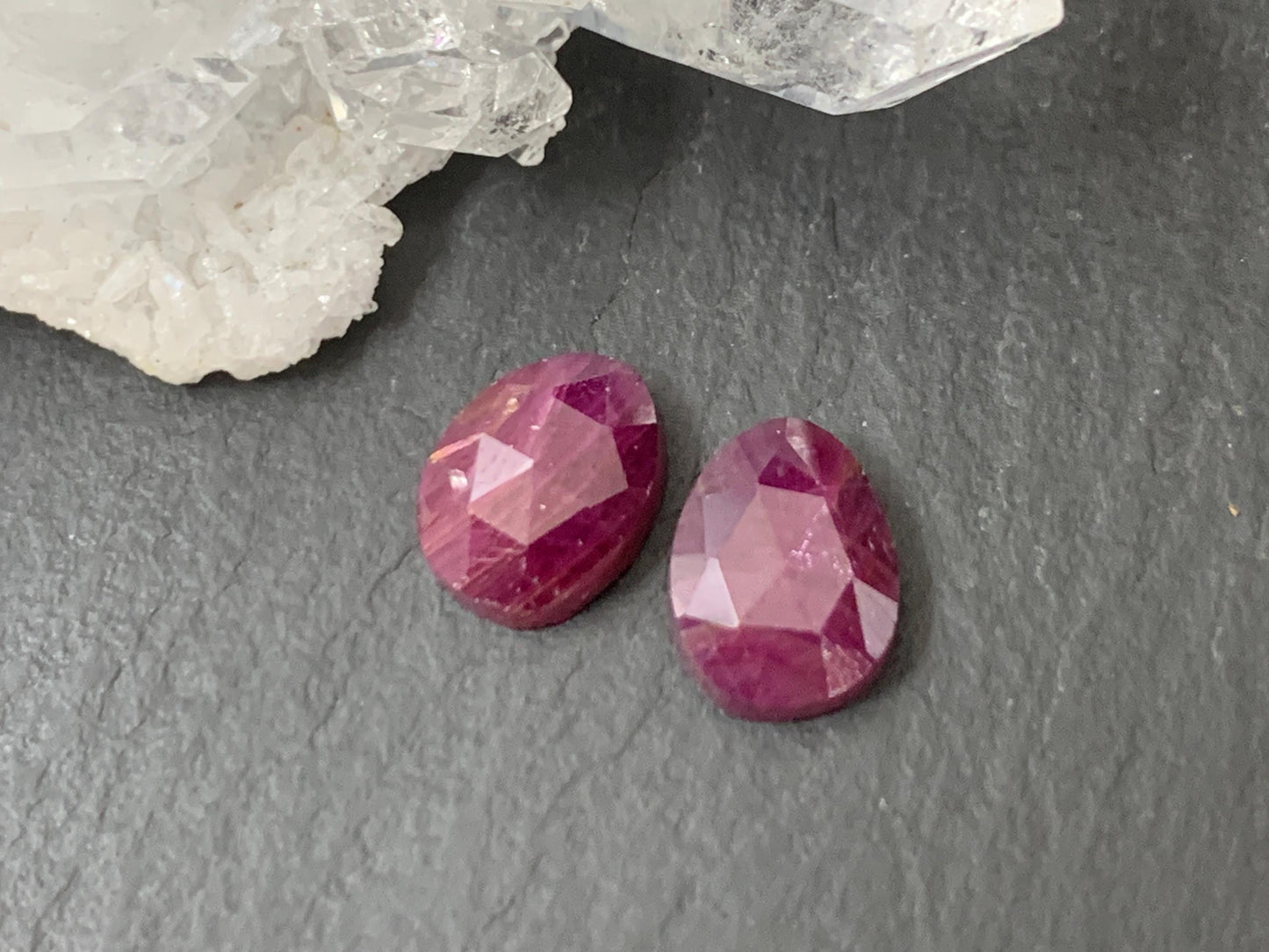 Faceted Ruby pair 6x8x3mm cabochon