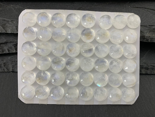 Faceted Rainbow Moonstone round 8mm cabochon