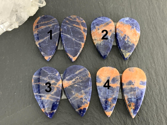 Natural Sodalite pair 23-25mm long cabochon