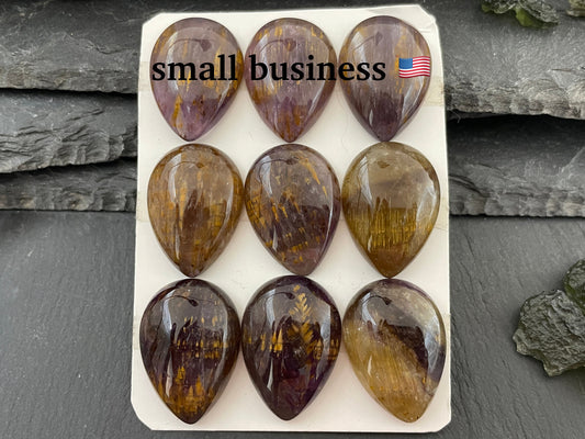 Amethyst Cacoxenite pear 18x25mm cabochon - Calibrated cabochons