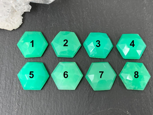 Faceted Chrysoprase hexagon 8mm cabochon