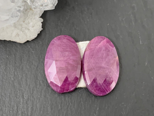 Faceted Ruby pair 9x16x3mm cabochon