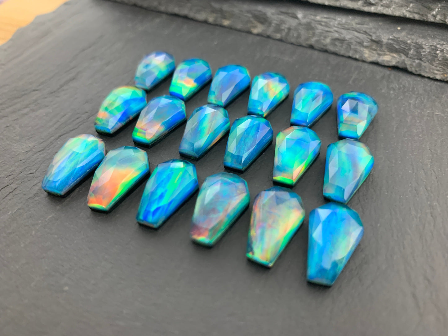 Faceted Aurora Opal coffin 10x16mm cabochon - Doublet cabochon