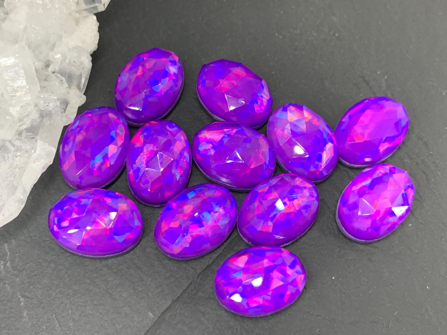 Faceted Purple Mystic Quartz oval 10x14mm cabochons - Doublet cabochons