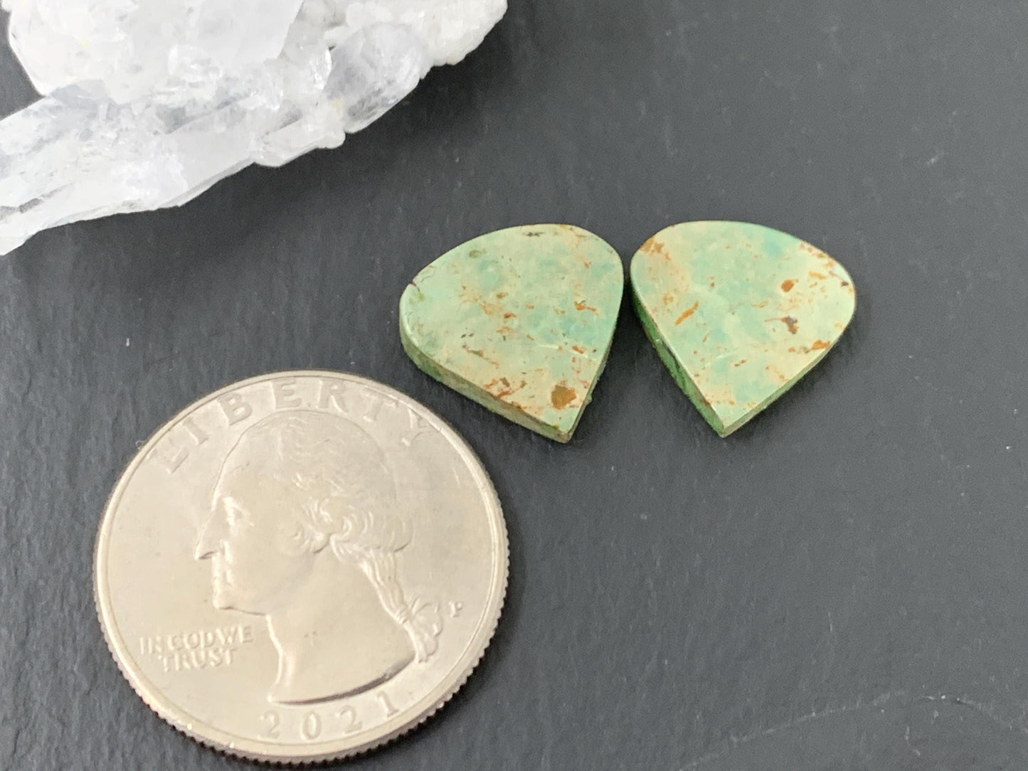 Tibetan Turquoise Pair 13x14mm Cabochon - Hand Cut Cabochon