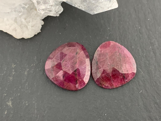 Faceted Ruby pair 12x13x3mm cabochon