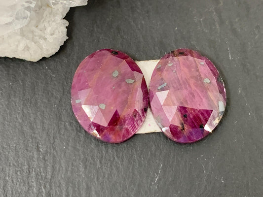 Faceted Ruby pair 12x15x4mm cabochon