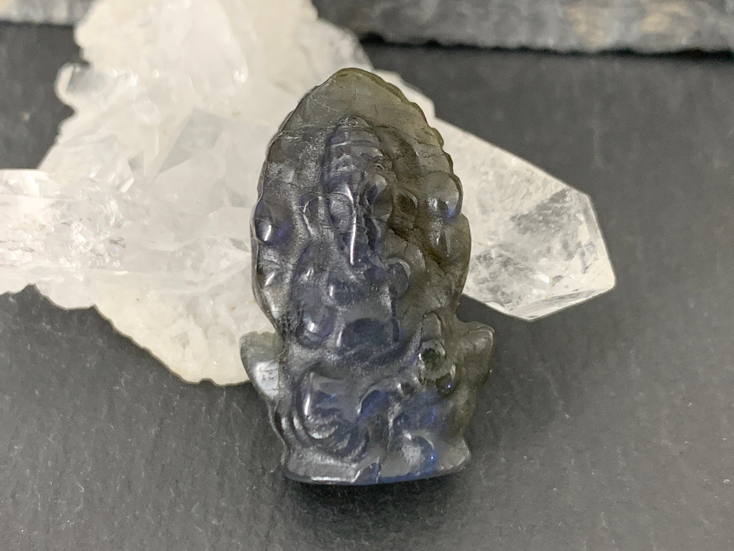 Labradorite Ganesha - Elephant god carving