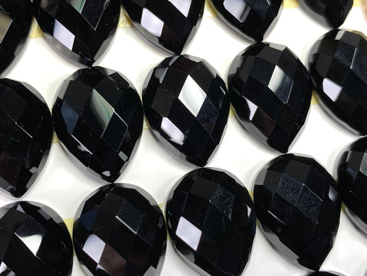 Faceted Black Agate pear 15x20mm cabochon - Calibrated cabochons