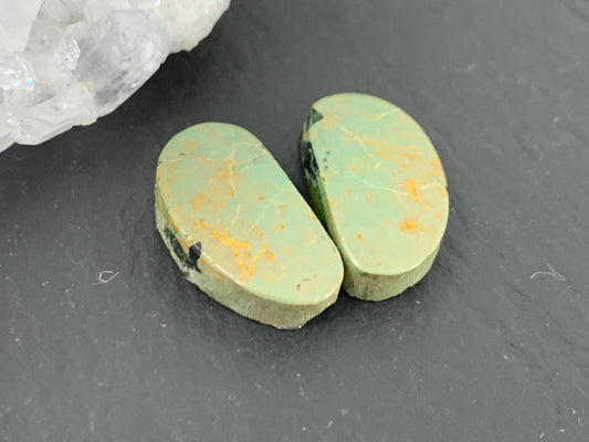 Tibetan Turquoise Pair 9x15mm Cabochon - Hand Cut Cabochon